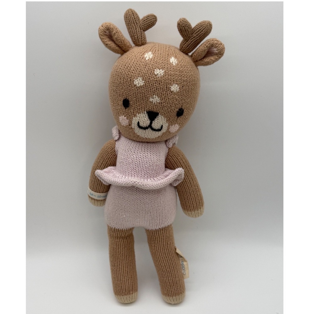 Cuddle + Kind Willow the Deer Handmade Knit Doll Tan Pink 13 Inch PA-18432